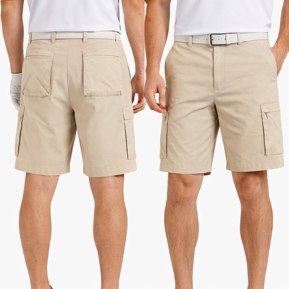 Nike Golf Mens Cargo Shorts Size 38 Khaki Tan Herringbone Cotton Nylon RN 56323